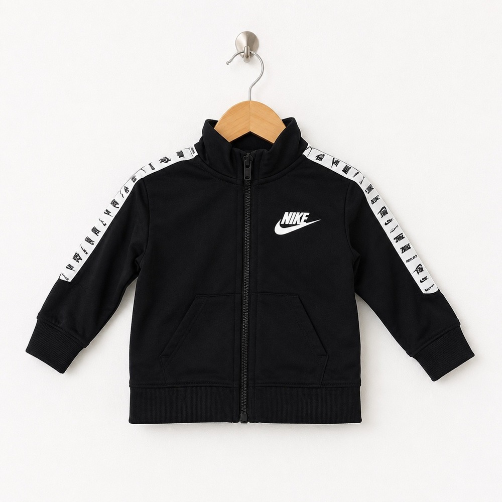 Nike Sportswear Repeat‎ Track Jacket Black Logo Tape Full Zip Kids 12M K073-023